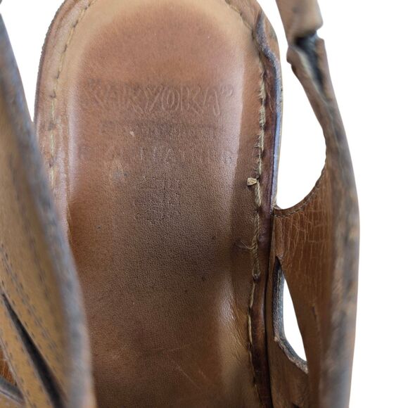 Karyoka Brown Leather Cutout Wedge Sandals Sz 38 US 7.5 - 8 Boho Beach - Picture 11 of 15